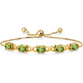 Gem Stone King 18K Yellow Gold Plated Silver Green Peridot Bracelet For Women (4.50 Cttw, Gemstone August Birthstone, Oval 7X5MM, Fully Adjustable Up to 9 Inches)