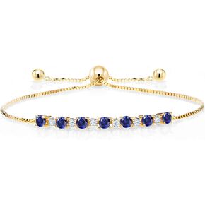 Gem Stone King 3.82 Ct Blue Created Sapphire White Created Sapphire 18K Yellow Gold Plated Silver Adjustable Tennis Bracelet for Women Up to 9 Inch
