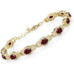 Gem Stone King 18K Yellow Gold Plated Silver Red Rhodolite Garnet 7 Inch Tennis Bracelet For Women (9.10 Cttw, Gemstone Birthstone, 7 Inch With 1 Inch Extender)