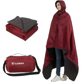 Outdoor Hoodie Blanket - Stadium Blankets Waterproof Windproof 79’‘x59’‘ - Emergency Blanket for Rain&Cold Weather - Perfect for Picnic, Camping, Outdoor Sports Event, Stadium, Beach (Black)