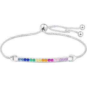 Amberta Lumini Women 925 Sterling Silver Rainbow Bracelet: Silver Multicolour Tennis Bracelet
