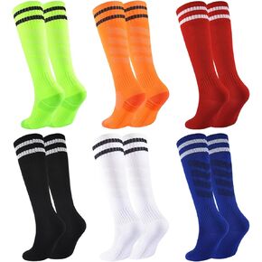 Kids Soccer Socks Boys Girls Football Socks Cushioned Athletic Socks Youth Baseball Socks Striped Knee High Socks