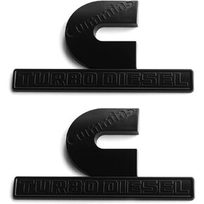 2Pack OEM Black Cummins Turbo Emblem Compatible with 2500 3500 Emblem Matte White 6.2" by 3.4" inches