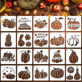 HOWAF 20 Pieces Fall Pumpkin Stencils for Painting Reusable Autumn Leaf Stencil Happy Thanksgiving Templates for Wood Wall Canvas Cookie Window Decor