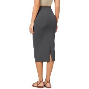ODODOS Women's Cloud Feeling Midi Skirt High Waist Back Slit Bodycon Slim-Fit Pencil Skirts