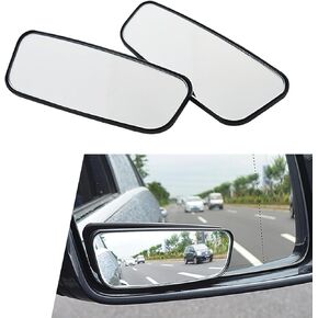 2 Pack HD Car Blind Spot Mirror Accessories, 3.74In x 1.41In Rectangular Waterproof Vehicle Wide Angle Mirror, Universal Curved Automotive Parking Aid Tool for Truck SUV Car (Black)