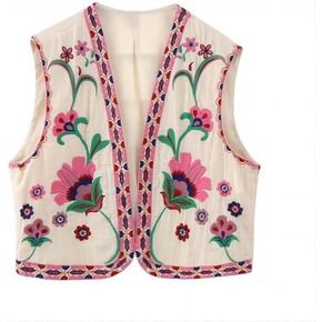 Women's Embroidered Vest Vintage Floral Boho Vest Casual Open Front Sleeveless Summer Tops