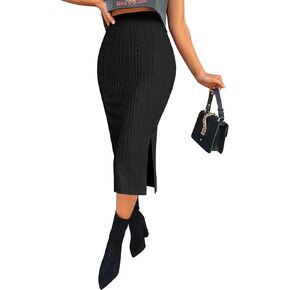 Zeagoo Womens Knit Midi Skirts Casual Pencil Skirt High Waisted Long Skirts with Slit Elegant Work Office Skirts