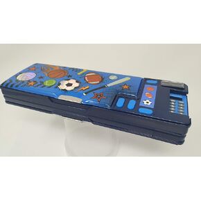 Hot Focus Sport Multifunction Pencil Case,Pencil Box for Boys. 2 Compartments Unique Stationery Set w/Pop Out Calculator and Pencil Sharpener. Best Back to School Gift Set for Kids, Boy & Teen.