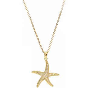 18K Gold Plated Starfish Necklace - Seashell Pendent Ocean Themed Necklace - Boho Summer Beach Jewelry