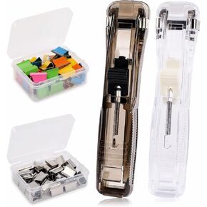 2Pcs Paper Clip Dispenser, Handheld Paper Clam Clip Dispenser with 100 Pcs Paper Clam Clip, 2Pcs Clam Clip Dispenser, Mini Push Stapler, Clam Clip Dispenser for Office School Files Assignments