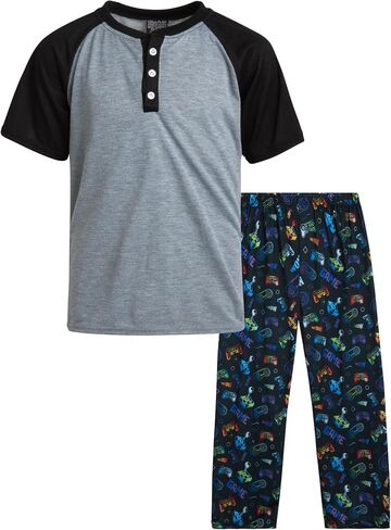 Quad Seven Boys Pajamas Set - 2 Piece Henley Sleep Shirt Lounge PJ Boys Pajama Pants for Kids Sleepwear (Sizes: 8-18) in Saudi Arabia