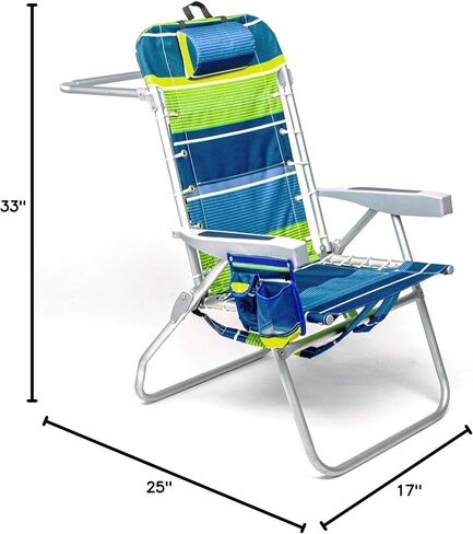 Homevative Cooler+ Folding Tall Backpack Beach Chair, High Tide Blue | High Seat Design 17in, Backpack Straps, Cup & Phone Holder, Cooler Pouch, Towel Bar, 5-Position Recline, Lay-Flat in Kuwait