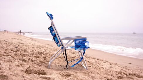 Homevative Cooler+ Folding Tall Backpack Beach Chair, High Tide Blue | High Seat Design 17in, Backpack Straps, Cup & Phone Holder, Cooler Pouch, Towel Bar, 5-Position Recline, Lay-Flat in Kuwait