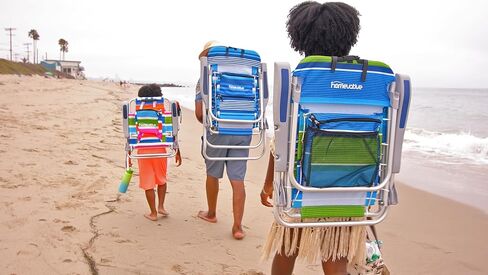 كرسي شاطئ على الظهر قابل للطي من هوم فيتيف مع 5 أوضاع، وقضيب منشفة، وحقيبة تبريد، وحقيبة تخزين، وحامل أكواب وحامل هاتف (ليمون رئيسي، مرتفع) in Kuwait