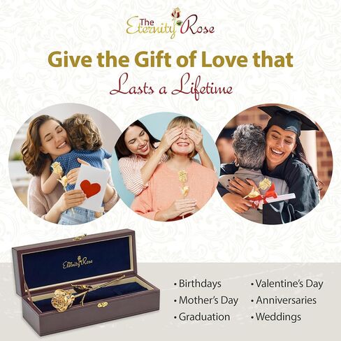 وردة مغمورة بالذهب الحقيقي عيار 24 قيراط، مصقولة وذهبية - مشذبة، رومانسية مثالية، زهور محفوظة بأوراق الشجر مقاس 11.5 بوصة in Saudi Arabia