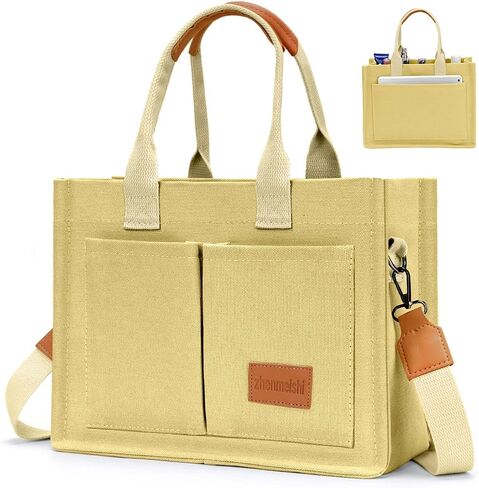 Ayieyill Canvas Tote Bag for Women with Pockets Crossbody Bag Tote Shoulder Handbags Casual Work Bags Everything Tote Bag in Saudi Arabia