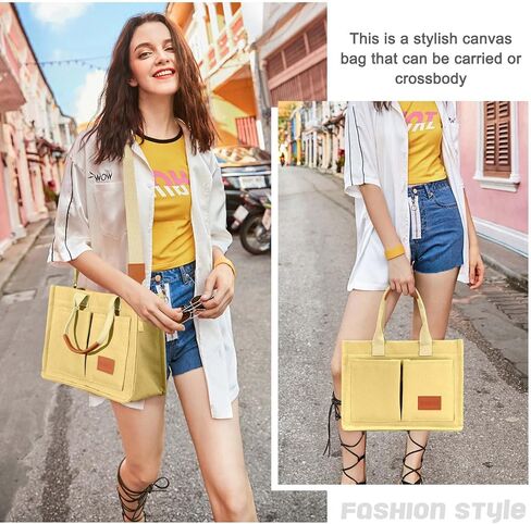 Ayieyill Canvas Tote Bag for Women with Pockets Crossbody Bag Tote Shoulder Handbags Casual Work Bags Everything Tote Bag in Saudi Arabia