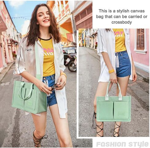 Ayieyill Canvas Tote Bag for Women with Pockets Crossbody Bag Tote Shoulder Handbags Casual Work Bags Everything Tote Bag in Saudi Arabia