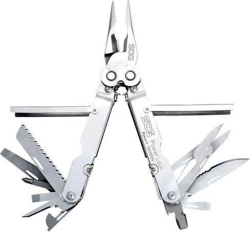 SOG PowerLock متعدد الأدوات - تقنية الرافعة المالية المركبة مع جهاز تجعيد التخلص من الذخائر المتفجرة، هيكل من الفولاذ المقاوم للصدأ 420، 18 أداة متخصصة خفيفة الوزن (B61N-CP)، أسود in Kuwait