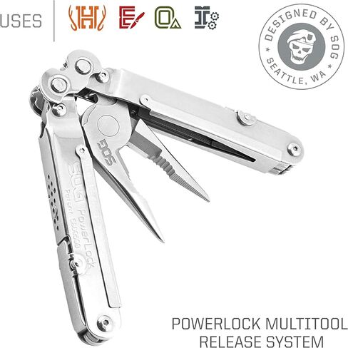 SOG PowerLock متعدد الأدوات - تقنية الرافعة المالية المركبة مع جهاز تجعيد التخلص من الذخائر المتفجرة، هيكل من الفولاذ المقاوم للصدأ 420، 18 أداة متخصصة خفيفة الوزن (B61N-CP)، أسود in Kuwait