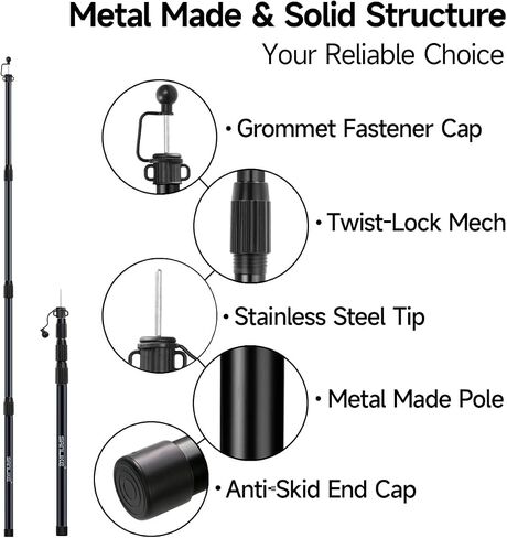 SANLIKE Tent Poles for Tarp, 98 in Tarp Poles Set of 2, Tent Poles Replacement, Telescoping Pole, Canopy Poles, Camping Poles for Rooftop Tents, Trekking Pole Tent for Rain Fly, Camper, Awning – Black in Saudi Arabia