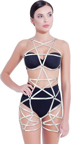 Women Punk Full Body Harness Pentagram Garter Belt Strappy Suspender Lingerie Gthic Dance Rave Costume in Saudi Arabia