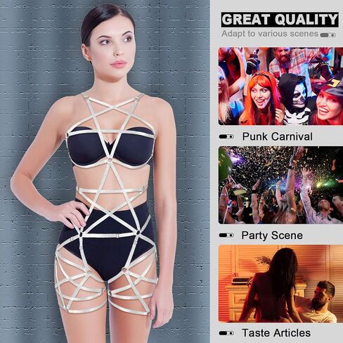 Women Punk Full Body Harness Pentagram Garter Belt Strappy Suspender Lingerie Gthic Dance Rave Costume in Saudi Arabia