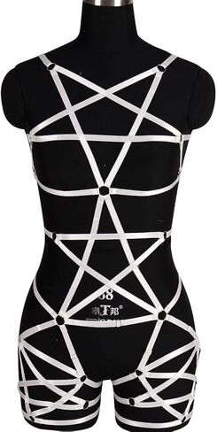 Women Punk Full Body Harness Pentagram Garter Belt Strappy Suspender Lingerie Gthic Dance Rave Costume in Saudi Arabia