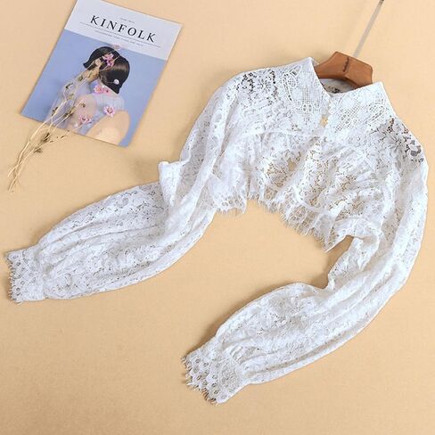 GRAJTCIN Women's Detachable Dickey Collar Long Sleeves Lace Blouse Fake Collar Half Shirt in Kuwait
