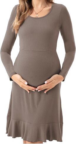 Women's Long Sleeve Maternity Dresses Ruffle Hem Pregnancy Dress in Saudi Arabia