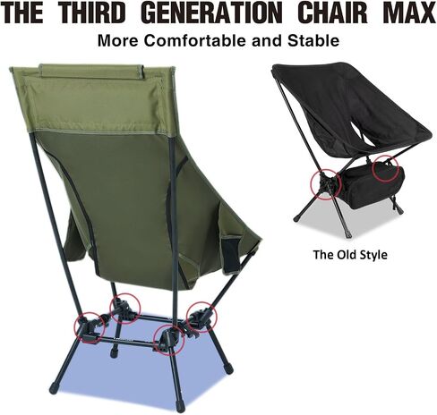 MOON LENCE High Back Folding Camping Chairs, Comfy Head Support, 5 Modes Choice, Portable Lightweight, Beach Lawn Camp Chair, with Height-Adjustable Legs & Anti-Sinking Feet in Kuwait