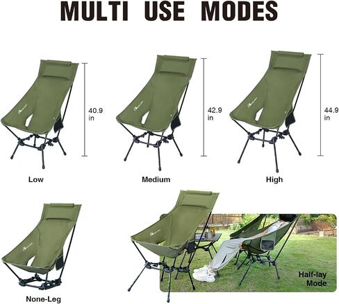 MOON LENCE High Back Folding Camping Chairs, Comfy Head Support, 5 Modes Choice, Portable Lightweight, Beach Lawn Camp Chair, with Height-Adjustable Legs & Anti-Sinking Feet in Kuwait