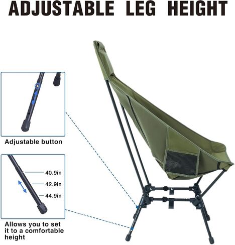 MOON LENCE High Back Folding Camping Chairs, Comfy Head Support, 5 Modes Choice, Portable Lightweight, Beach Lawn Camp Chair, with Height-Adjustable Legs & Anti-Sinking Feet in Kuwait