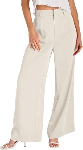 onlypuff Womens Wide Leg Palazzo Trousers Casual Business Pants High Waisted Straight Long Capris with Pockets in Saudi Arabia