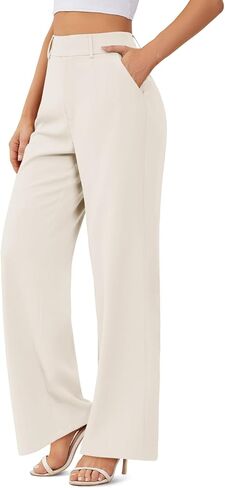 onlypuff Womens Wide Leg Palazzo Trousers Casual Business Pants High Waisted Straight Long Capris with Pockets in Saudi Arabia
