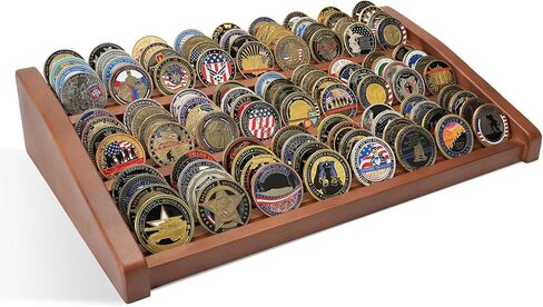 Challenge Coin Display Holder, 12 Rows Wooden Military Coin Stand Holds 80-100 Coins, Army Coin Display Rack for Desk (Black Finish) in Saudi Arabia