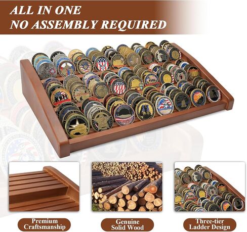 Challenge Coin Display Holder, 12 Rows Wooden Military Coin Stand Holds 80-100 Coins, Army Coin Display Rack for Desk (Black Finish) in Saudi Arabia
