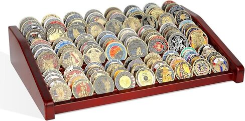Challenge Coin Display Holder, 12 Rows Wooden Military Coin Stand Holds 80-100 Coins, Army Coin Display Rack for Desk (Black Finish) in Saudi Arabia