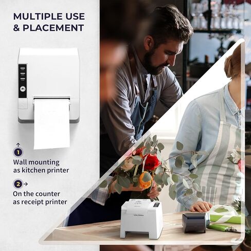 طابعة إيصالات حرارية من فولكورا، طابعة POS مقاس 80 مم مع قاطع تلقائي، واجهة USB/بلوتوث لنظام التشغيل Windows/MAC/Linux، ESC/POS يدعم درج النقود، طابعة مطبخ عالية السرعة، حامل على الحائط، أبيض in Saudi Arabia