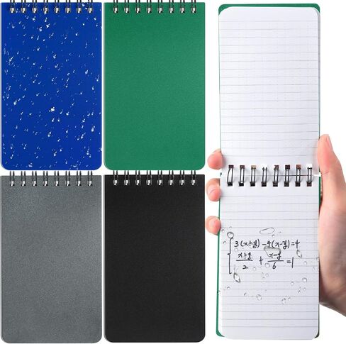 qilery 4 قطع دفتر مقاوم للماء 3 "× 5" جميع الأحوال الجوية جيب دفاتر الشرطة المفكرة مانعة لتسرب الماء دوامة دفتر ستينو منصات دوامة مذكرة منصات مجلة المفكرة للخارجية (أسود) in Kuwait