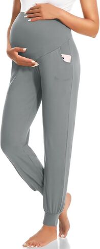 HIGHDAYS Maternity Pants with Pockets, Over Belly Women’s Maternity Leggings, Pregnancy Joggers Sweatpants for Workout in Saudi Arabia