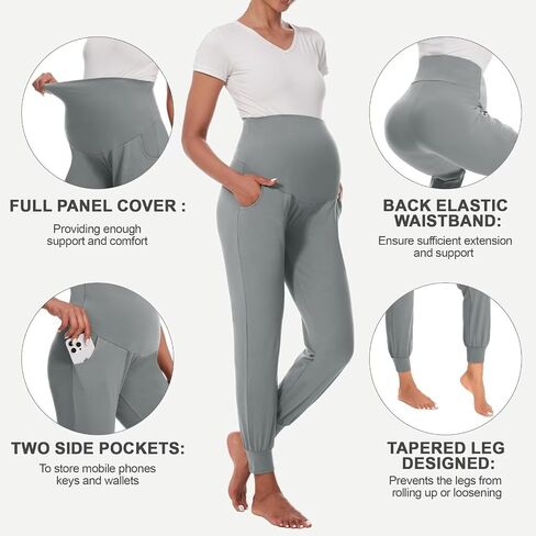 HIGHDAYS Maternity Pants with Pockets, Over Belly Women’s Maternity Leggings, Pregnancy Joggers Sweatpants for Workout in Saudi Arabia