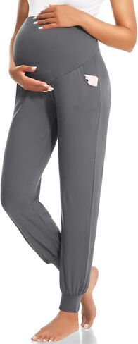 HIGHDAYS Maternity Pants with Pockets, Over Belly Women’s Maternity Leggings, Pregnancy Joggers Sweatpants for Workout in Saudi Arabia
