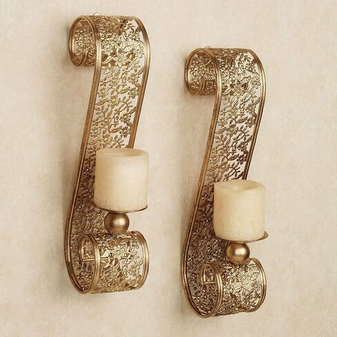 Touch of Class Classic Elegant Scrolling Diandre Metal Wall Sconce Pair - Finished in Antique Bronze - Candle Pair Decor - Set of Two - Floral Vine - 16 Inches High in Saudi Arabia
