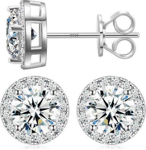 Moissanite Halo Earrings 0.2ct-4ct Moissanite Stud Earrings for Women, 18k White Gold Plated 925 Sterling Silver Men's Diamond Stud Earrings D Color VVS1 Brilliant Cut Simulated Diamond Studs with Push Back Bling Jewelry Gifts in Saudi Arabia