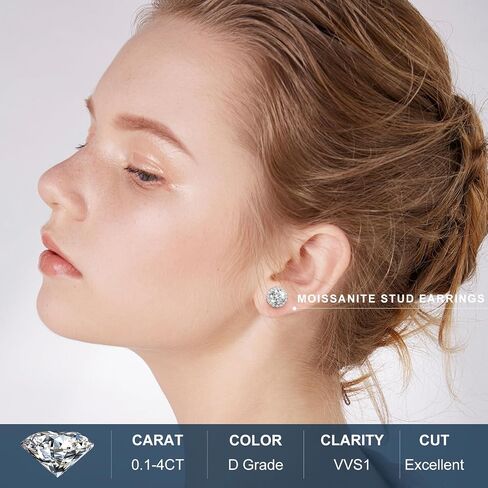 Moissanite Halo Earrings 0.2ct-4ct Moissanite Stud Earrings for Women, 18k White Gold Plated 925 Sterling Silver Men's Diamond Stud Earrings D Color VVS1 Brilliant Cut Simulated Diamond Studs with Push Back Bling Jewelry Gifts in Saudi Arabia