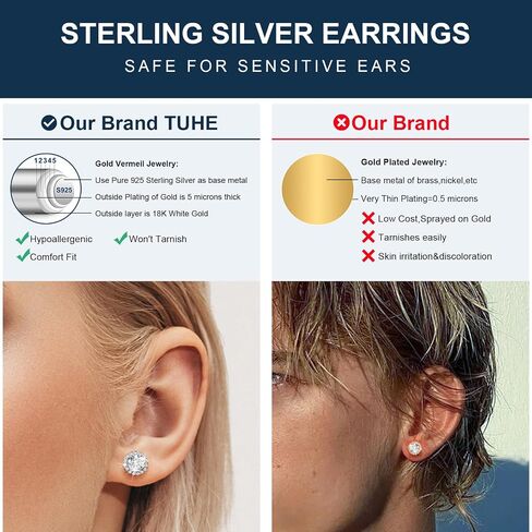 Moissanite Halo Earrings 0.2ct-4ct Moissanite Stud Earrings for Women, 18k White Gold Plated 925 Sterling Silver Men's Diamond Stud Earrings D Color VVS1 Brilliant Cut Simulated Diamond Studs with Push Back Bling Jewelry Gifts in Saudi Arabia