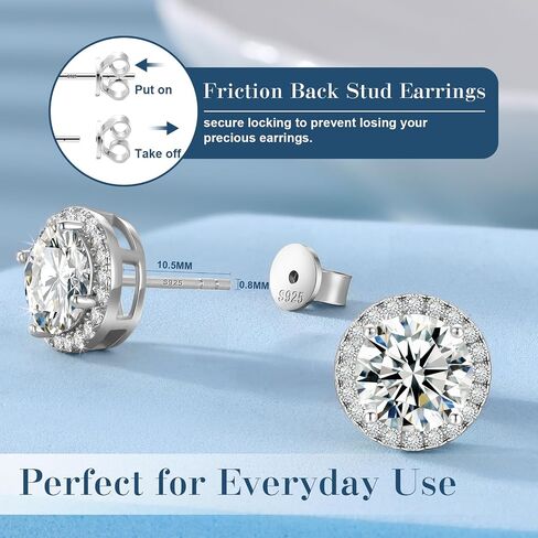 Moissanite Halo Earrings 0.2ct-4ct Moissanite Stud Earrings for Women, 18k White Gold Plated 925 Sterling Silver Men's Diamond Stud Earrings D Color VVS1 Brilliant Cut Simulated Diamond Studs with Push Back Bling Jewelry Gifts in Saudi Arabia