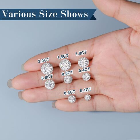 Moissanite Halo Earrings 0.2ct-4ct Moissanite Stud Earrings for Women, 18k White Gold Plated 925 Sterling Silver Men's Diamond Stud Earrings D Color VVS1 Brilliant Cut Simulated Diamond Studs with Push Back Bling Jewelry Gifts in Saudi Arabia